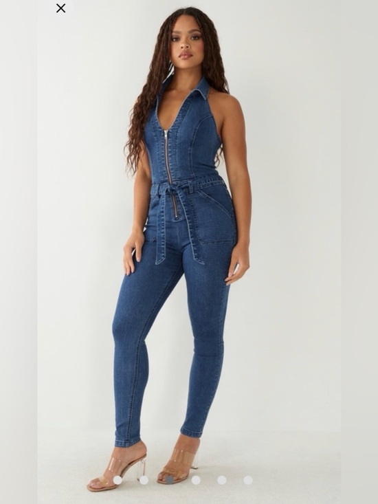 True Religion Pants - True Religion Denim Halter Jumpsuit XL BRAND NEW Zip Up Sexy Stretch NWT